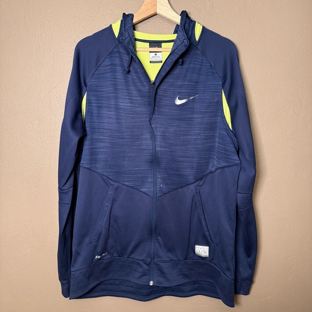 Men’s Nike Hyper Elite Zip Up Hoodie Dri Fit Size Large Blue & Neon Yellow